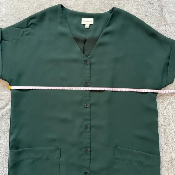 Frank & Oak Forest Green V-Neck Button-Down Shirt Dress - Size M - Picture 5 of 11